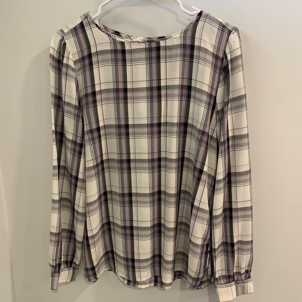 LOFT Lavender and White Long Sleeve Blouse